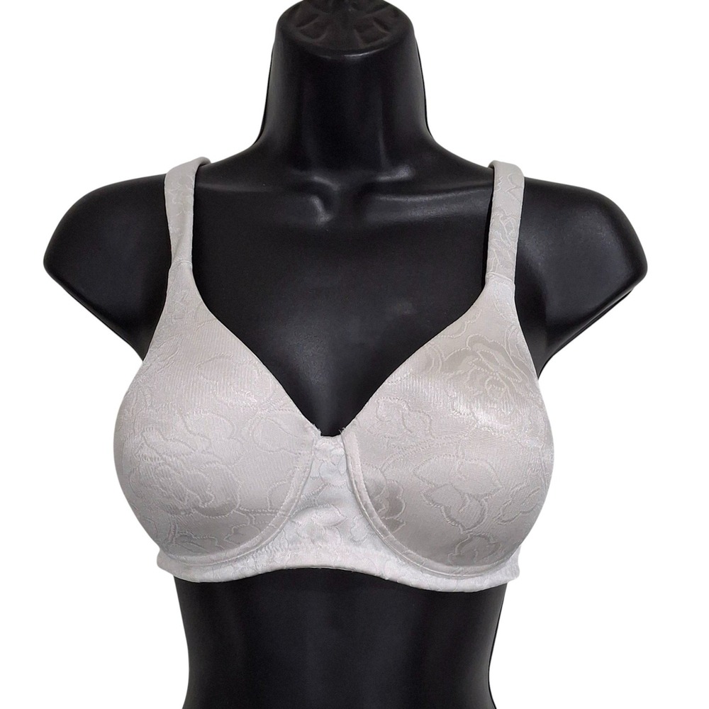 Vanity Fair Bra 36C White Floral Jacquard Underwire Smoothing Beauty Back 72297